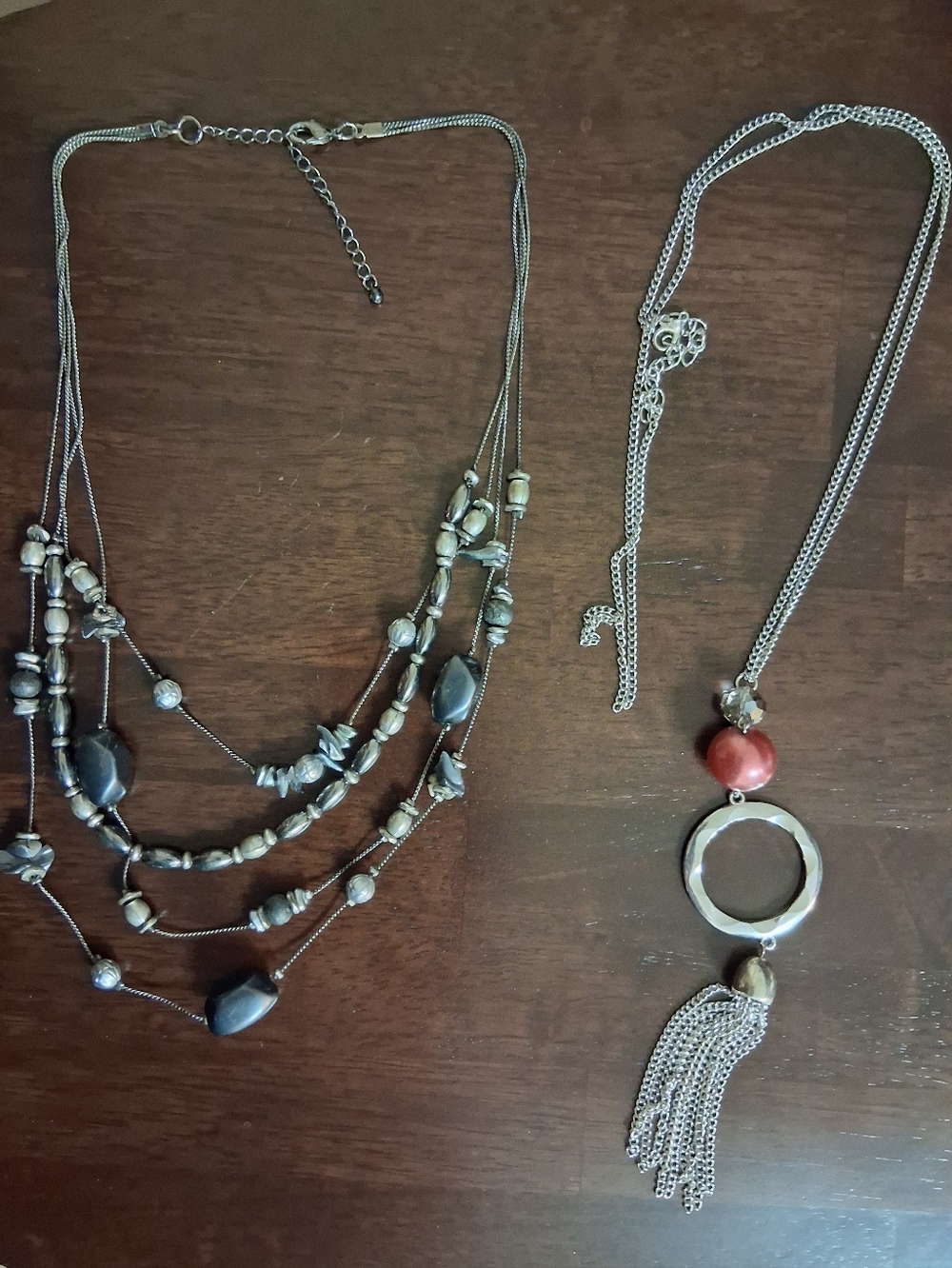 Neclace Bundle - 2 Layered Silver-Tone Beaded Necklaces
